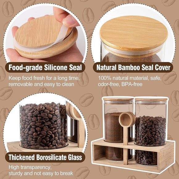 ANPHSIN Glass Coffee Containers with Shelf (SPOON NOT INCLUDED) - Picture 2 of 3